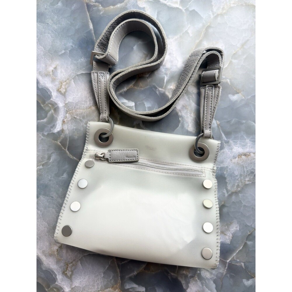 Hammitt Tony Small Crossbody Bag | Frosted TCU | Paved Grey Leather Strap & Pull